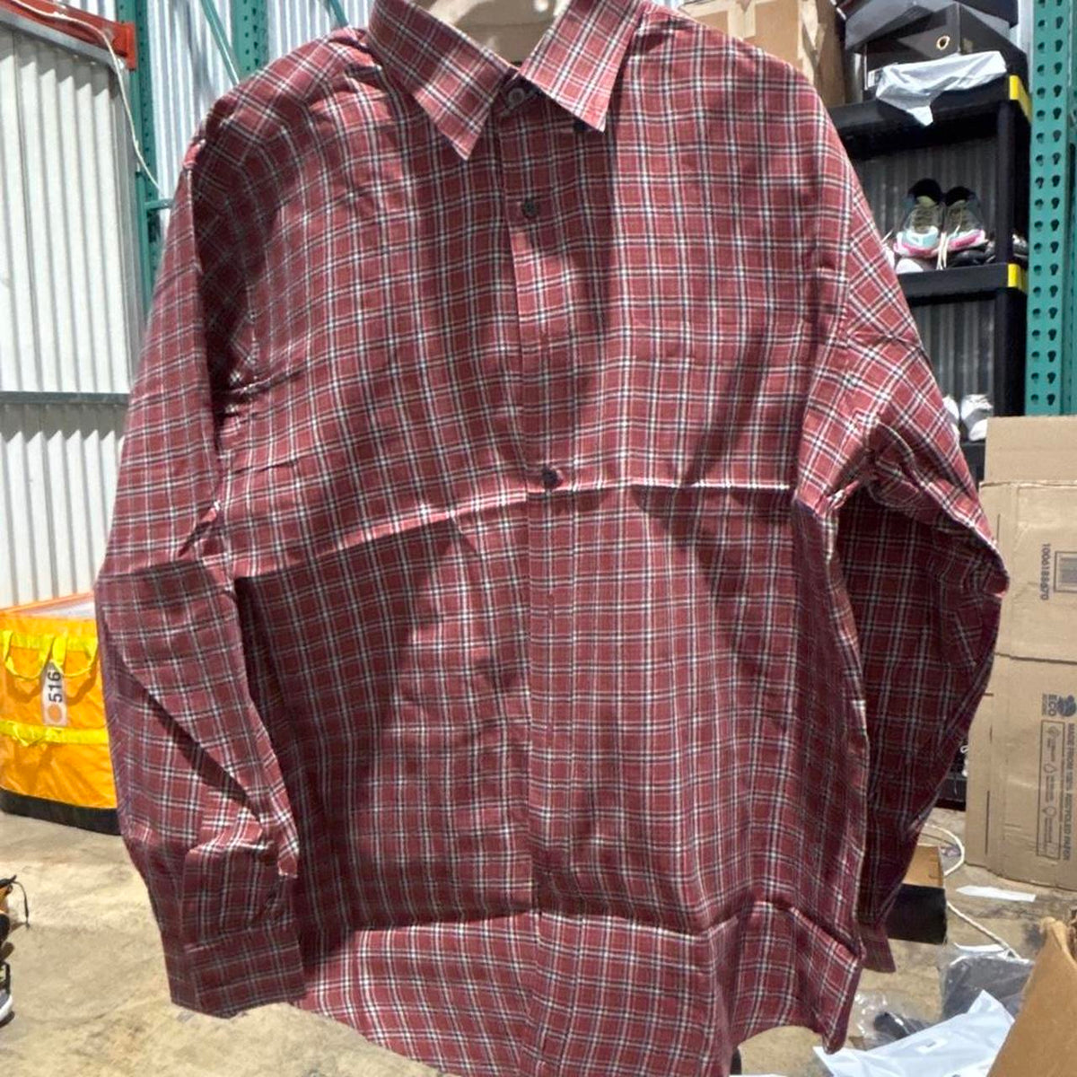310. Saddlebred red and white plaid cotton button up shirt Size L - Image 1