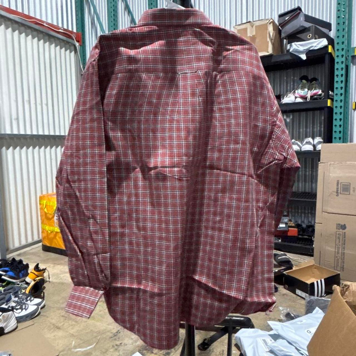 310. Saddlebred red and white plaid cotton button up shirt Size L - Image 2